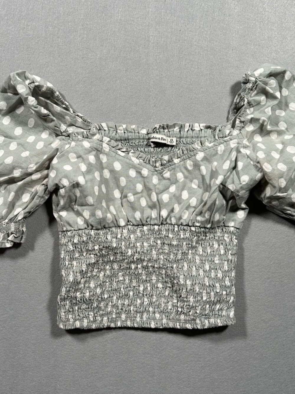 Abercrombie & Fitch Sage Green Polka Dot Off-Shoulder Crop Top